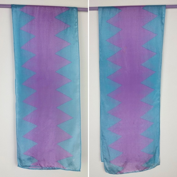 Vintage Blue & Purple Zig Zag Silk Scarf - Picture 3 of 10